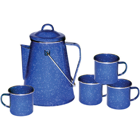 Stansport Enamel 8-cup Coffee Pot With Percolator & Four 12oz Mugs