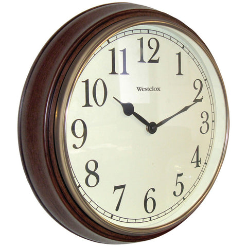 Westclox 15.5" Round Dark Woodgrain Clock