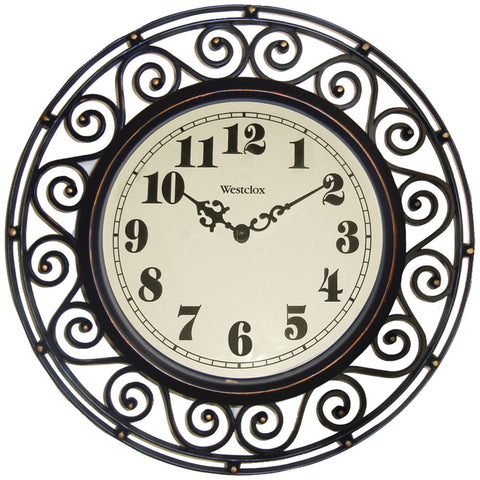 Westclox 12" Round Filigree Rubbed Bronze Finish Clock