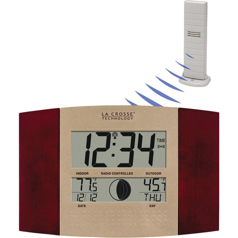 La Crosse Technology Digital Atomic Wall Clock (indoor And Outdoor Temperature; Cherry Wood Finish)