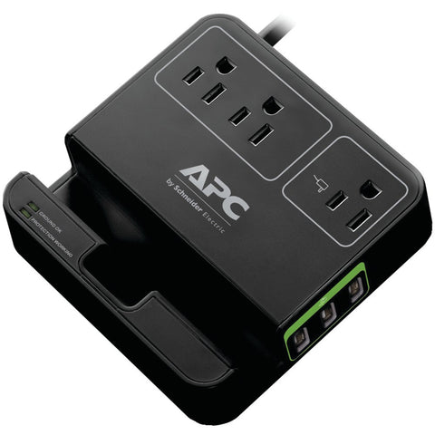 Apc 3-outlet Surgearrest Surge Protector With 3 Usb Ports (black)