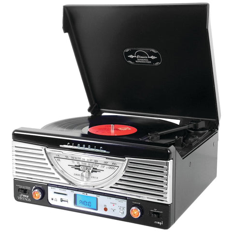 Pyle Home Bluetooth Retro Vintage Classic Style Turntable Vinyl Record Player With Usb And Mp3 Computer Recording