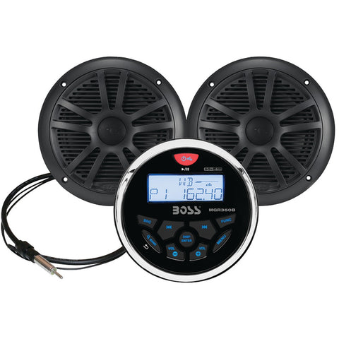 Boss Audio Marine-gauge System With In-dash Mechless Am And Fm Receiver Speakers & Antenna (black Speakers)