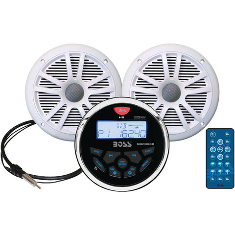 Boss Audio Marine-gauge System With In-dash Mechless Am And Fm Receiver Speakers & Antenna (white Speakers)