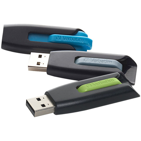 Verbatim Store 'n' Go V3 Usb 3.0 Flash Drive (16Gb; 3 Pk; Blue And Gray And Green)