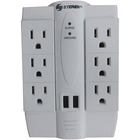 Steren 6-outlet Swivel Surge Protector With 2 Usb Ports