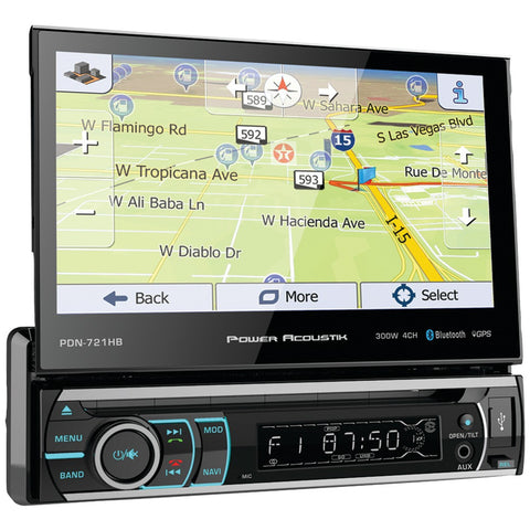 Power Acoustik 7" Incite Single-din In-dash Gps Navigation Motorized Lcd Touchscreen Dvd Receiver With Detachable Face & Bluetooth