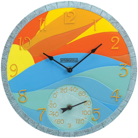 Springfield 14" Poly Resin Clock With Thermometer (sunrise)