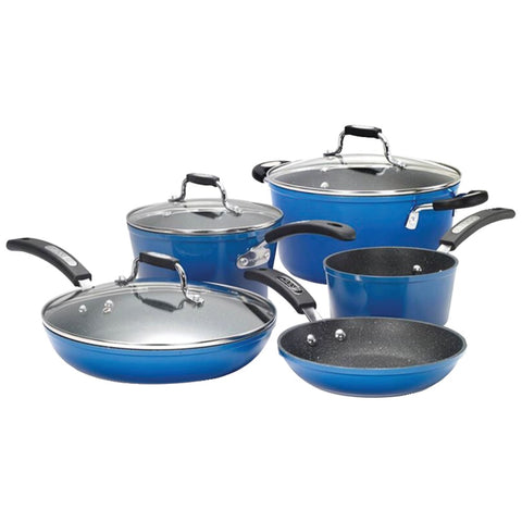 The Rock By Starfrit 8-piece Cookware Set With Bakelite Handles (blue)