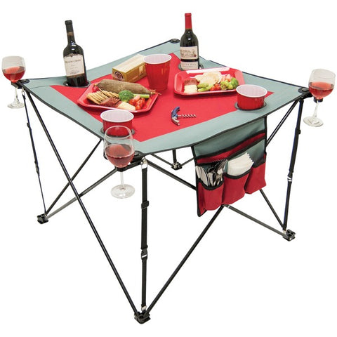 Creative Outdoor Distributor Folding Wine Table With Cupholders & Wineglass Holders (gray And Burgundy)