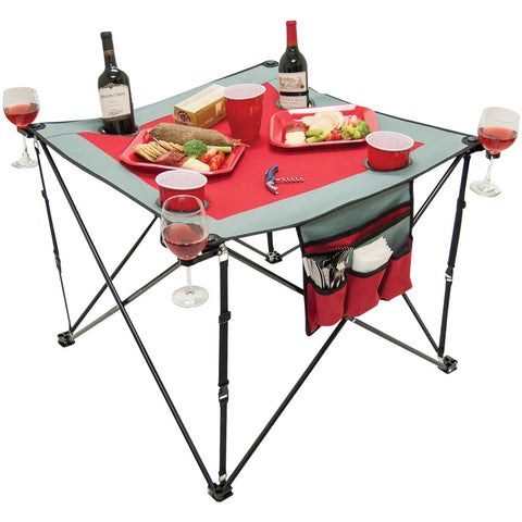 Creative Outdoor Distributor Folding Wine Table With Cupholders & Wineglass Holders (gray And Burgundy)