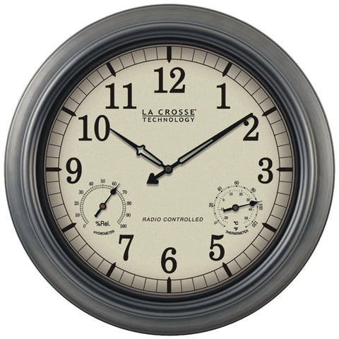 La Crosse Technology Indoor And Outdoor 18" Atomic Wall Clock With Thermometer Hygrometer